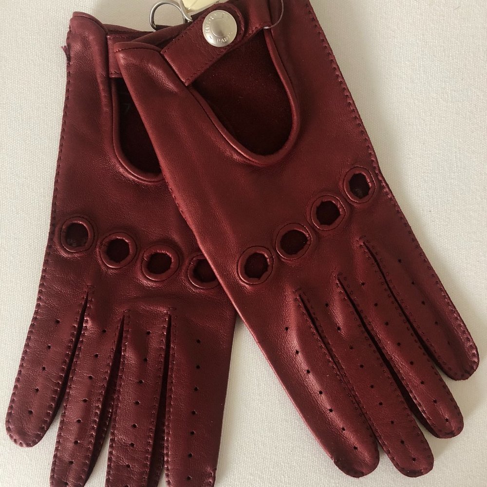 HERMES CONDUITE COURT LAMBSKIN RED DRIVING GLOVES NEW WITH TAGS SIZE 7